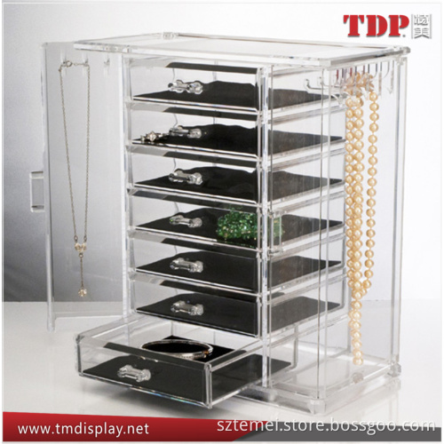 7 drawers clear acrylic makeup organizer drawer with necklace holder